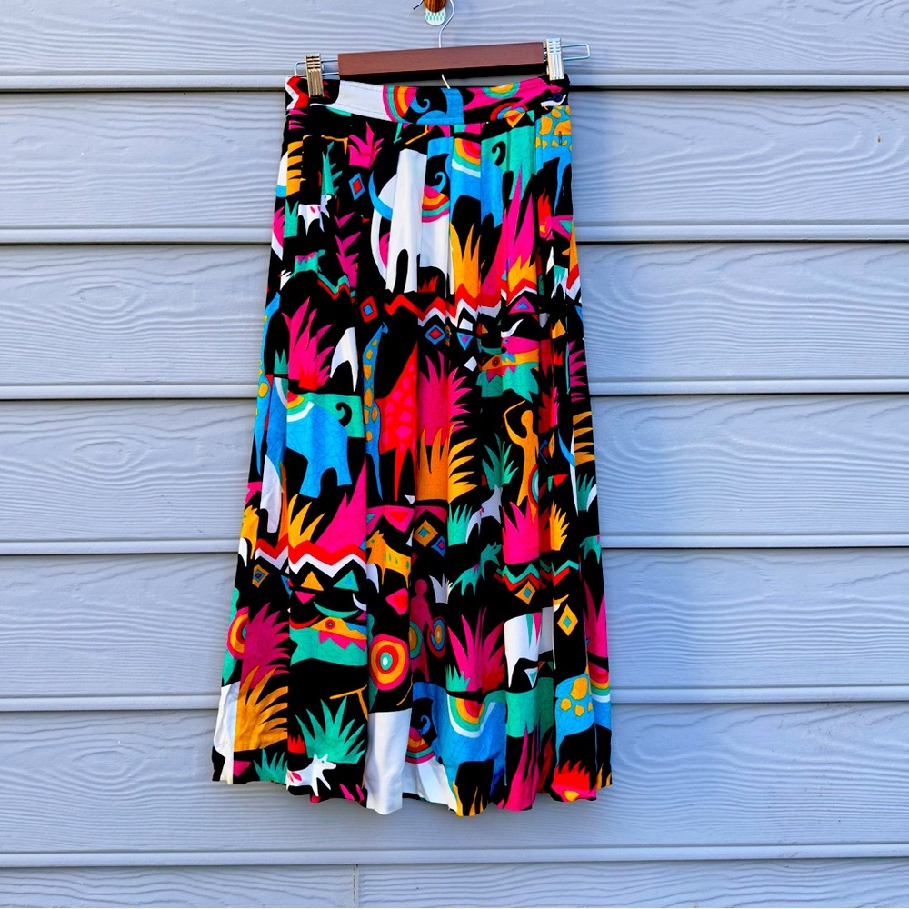Vintage Bright Safari Pleated Skirt